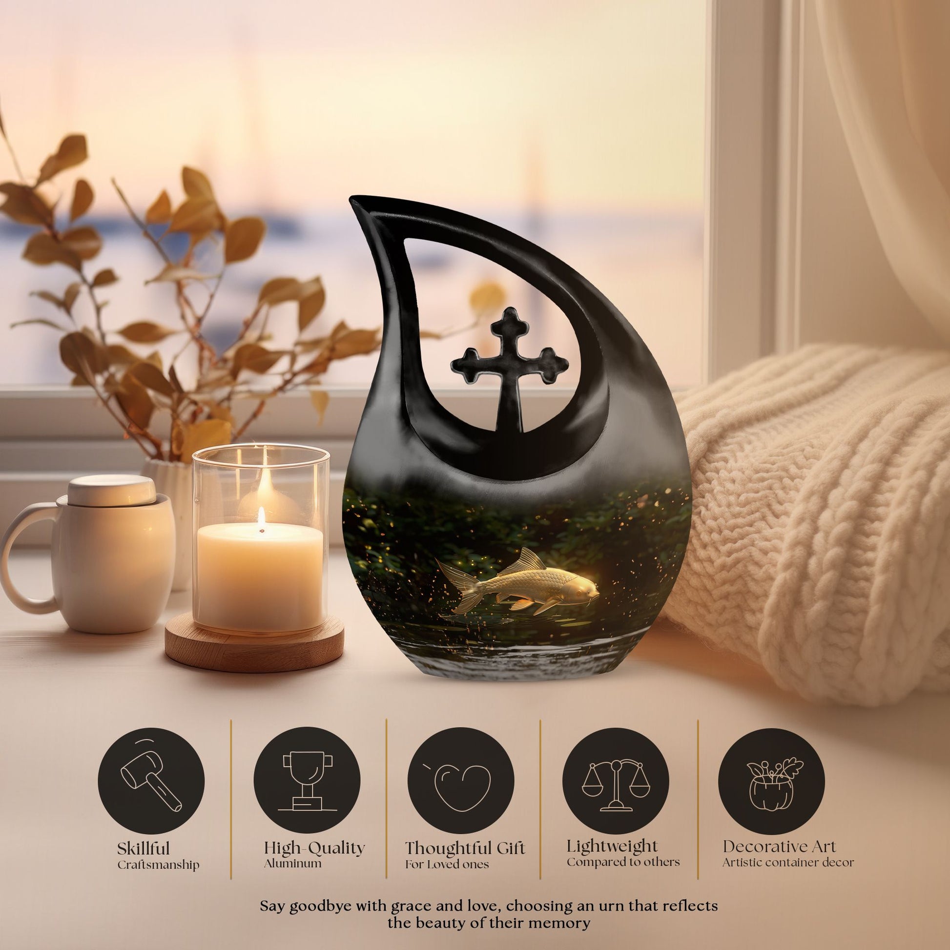 10-inch Gold Fish Urn