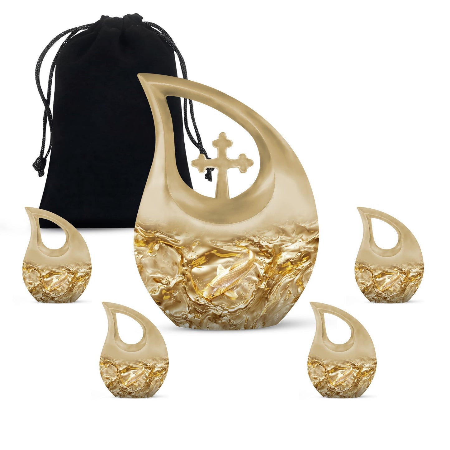 Gold Personalized Fish Keepsake Urn for Pet Ashes - 10-inch, 200 cu in - Yatskia