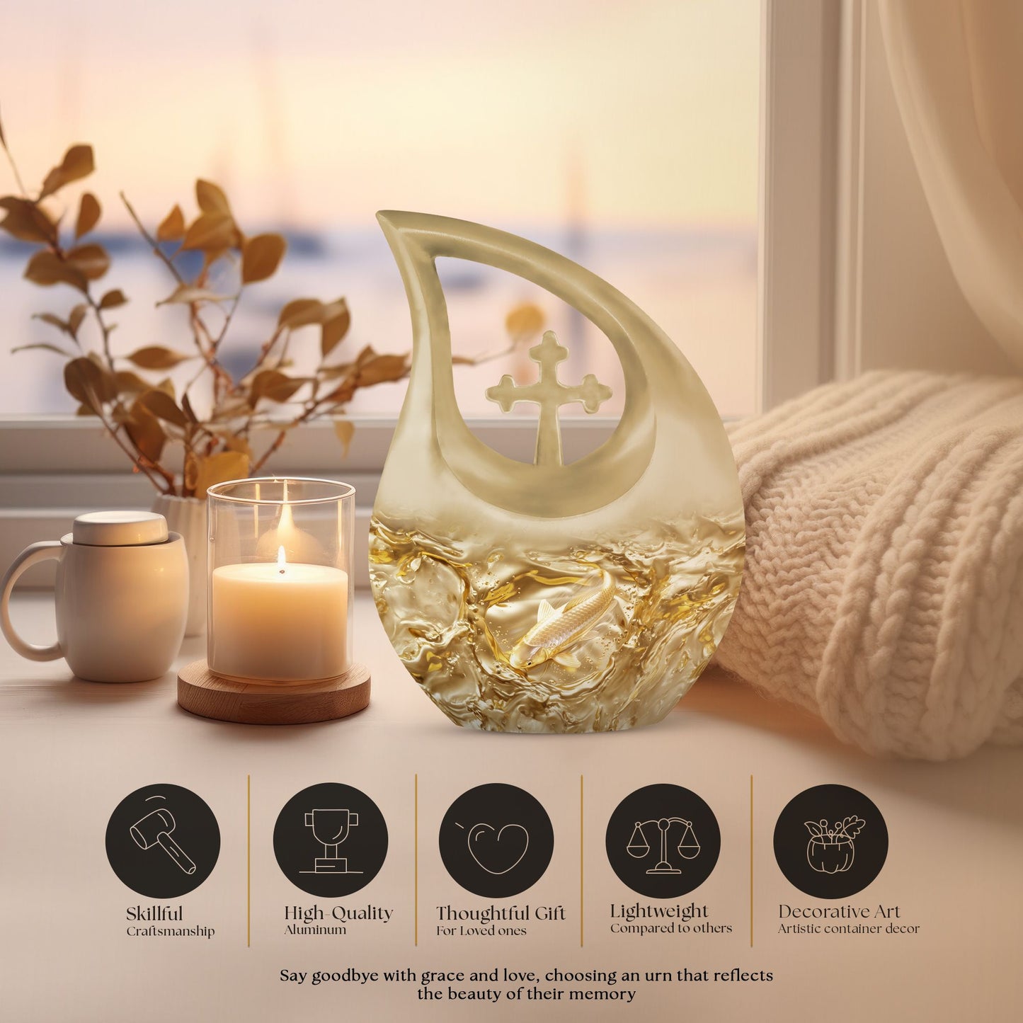 10-Inch Gold Fish Mini Urn