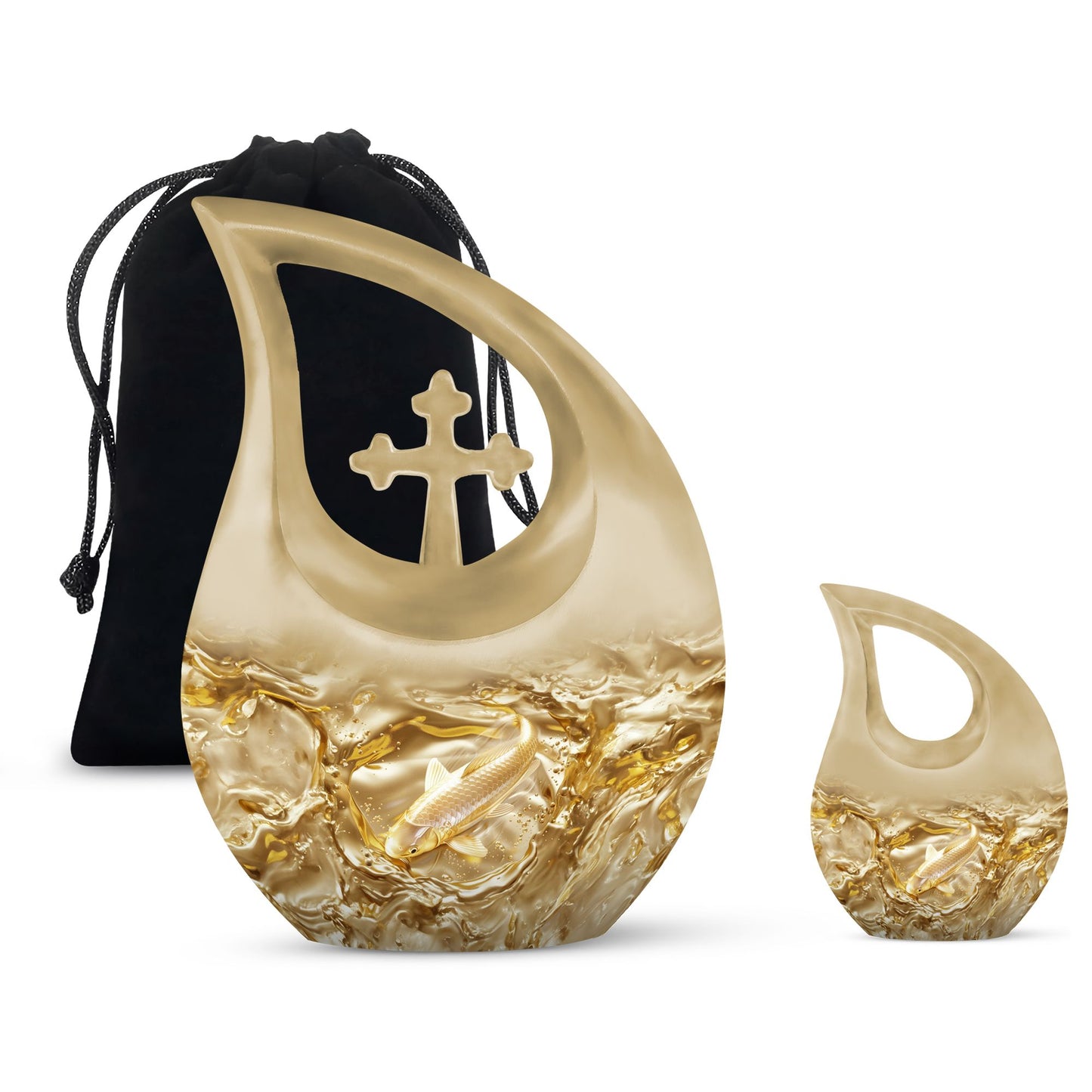 Gold Personalized Fish Keepsake Urn for Pet Ashes - 10-inch, 200 cu in - Yatskia