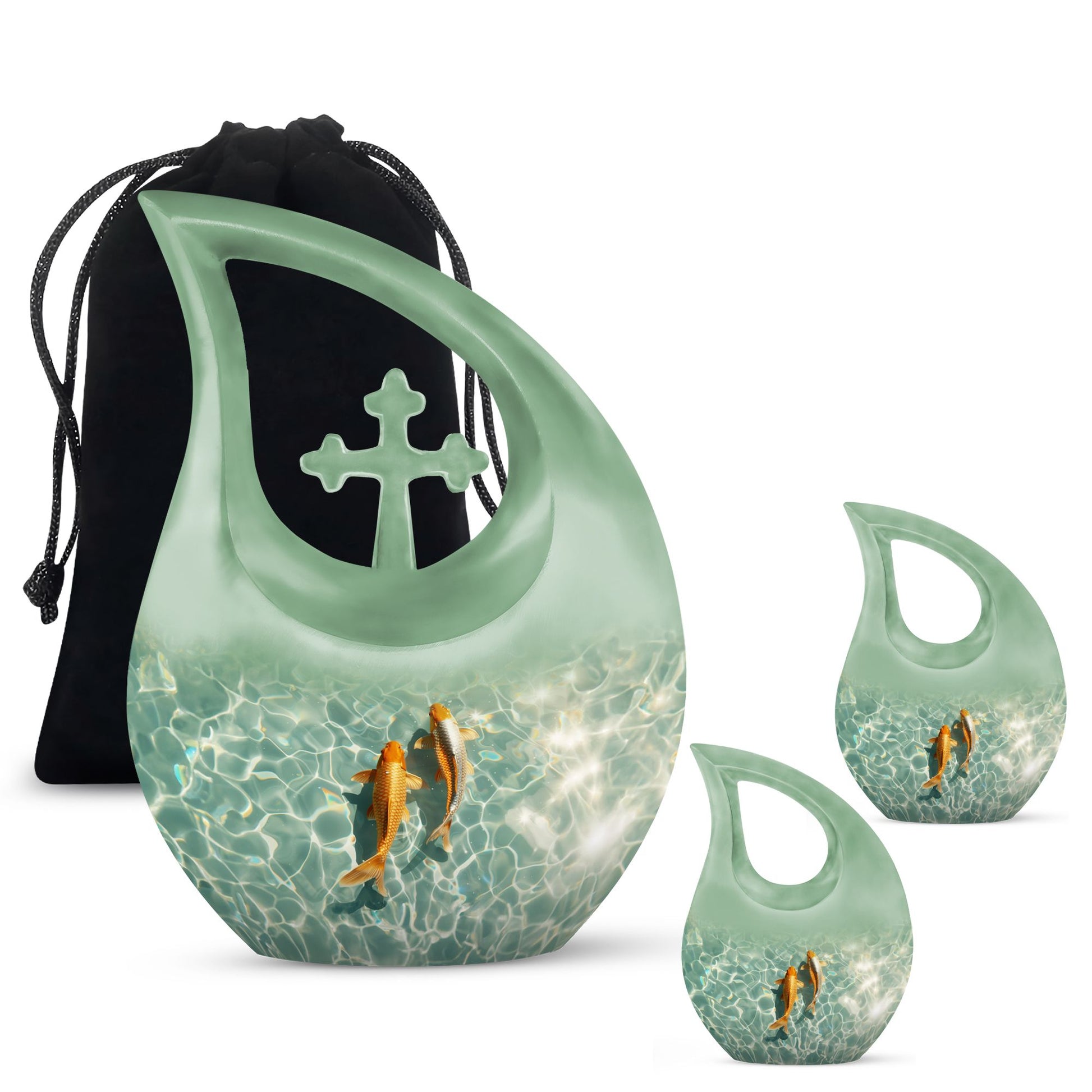 Gold Fish Theme Large Urn With 2 Keepsake Urn