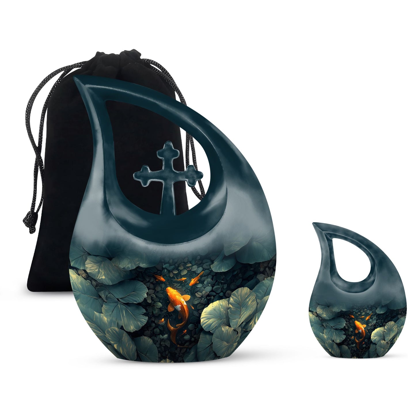 Gold Fish Theme Large Urn With 1 Keepsake Urn