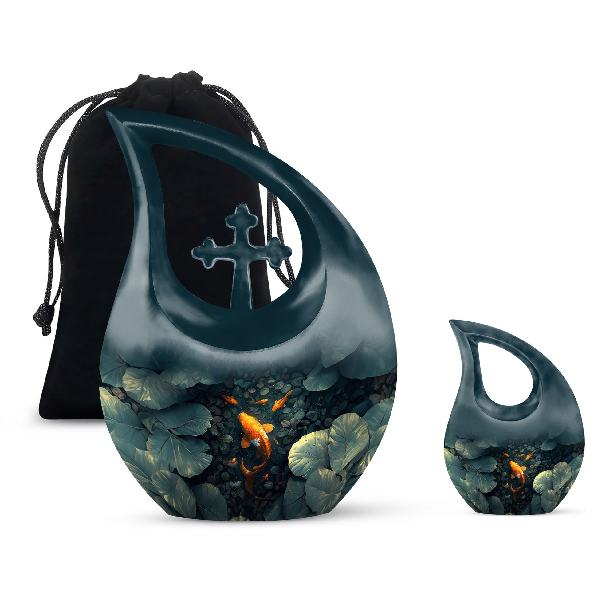 Gold Fish Theme Large Urn With 1 Keepsake Urn