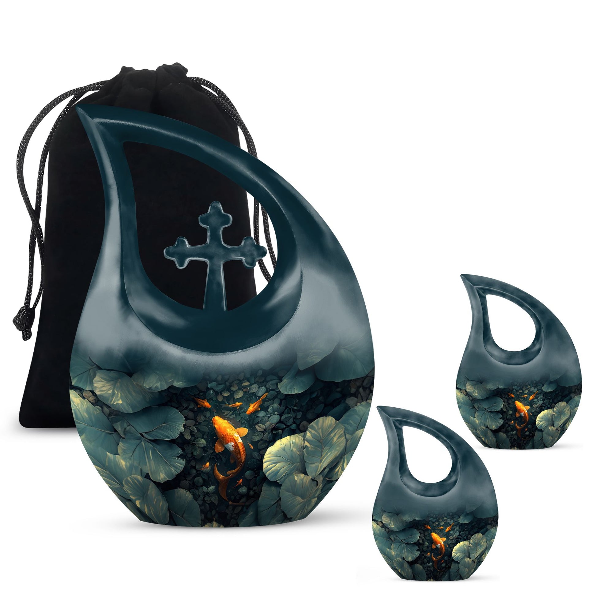 Gold Fish Theme Large Urn With 2 Keepsake Urn