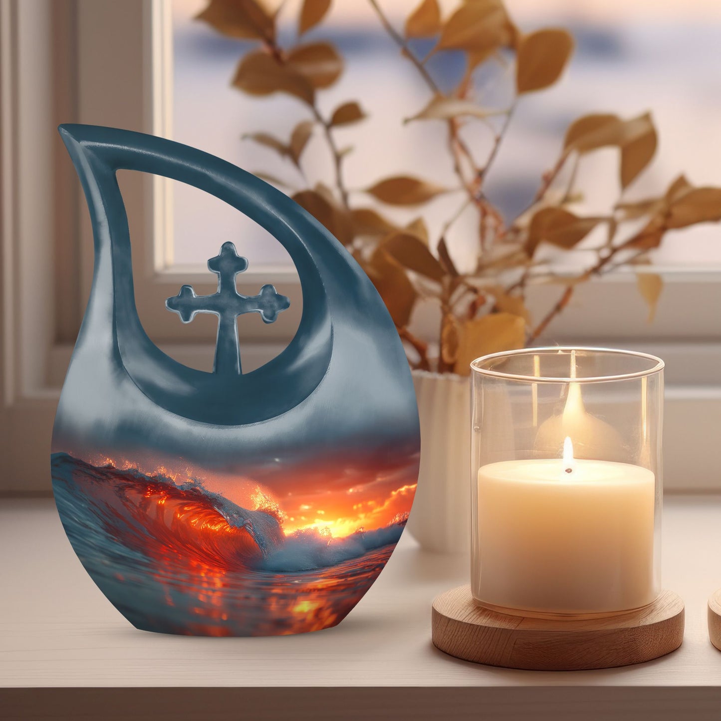 Ocean Waves Cross Drop Urn