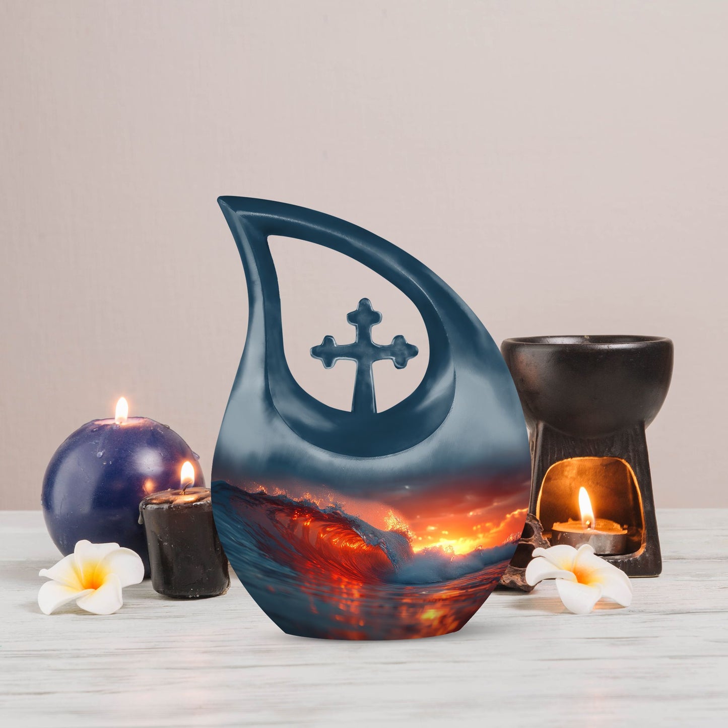 Ocean Waves Cross Drop Urn