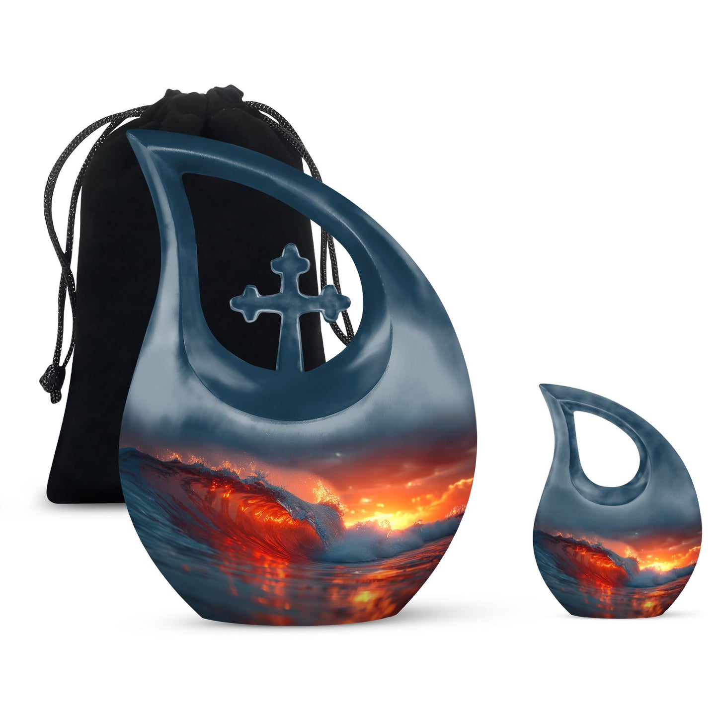 Ocean Waves Theme Large Urn With 1 Keepsake Urn