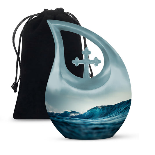 Cross Drop Ocean Waves Urn