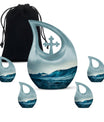 Ocean Waves Theme Large Urn With 4 Keepsake Urn