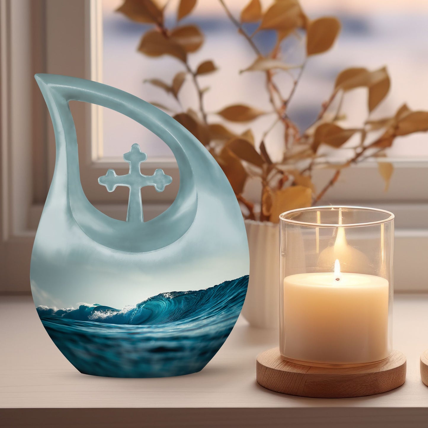 Cross Drop Ocean Waves Urn