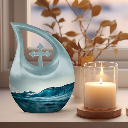 Cross Drop Ocean Waves Urn