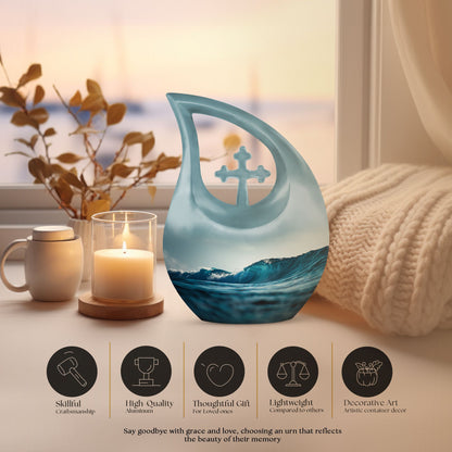 Cross Drop Ocean Waves Urn