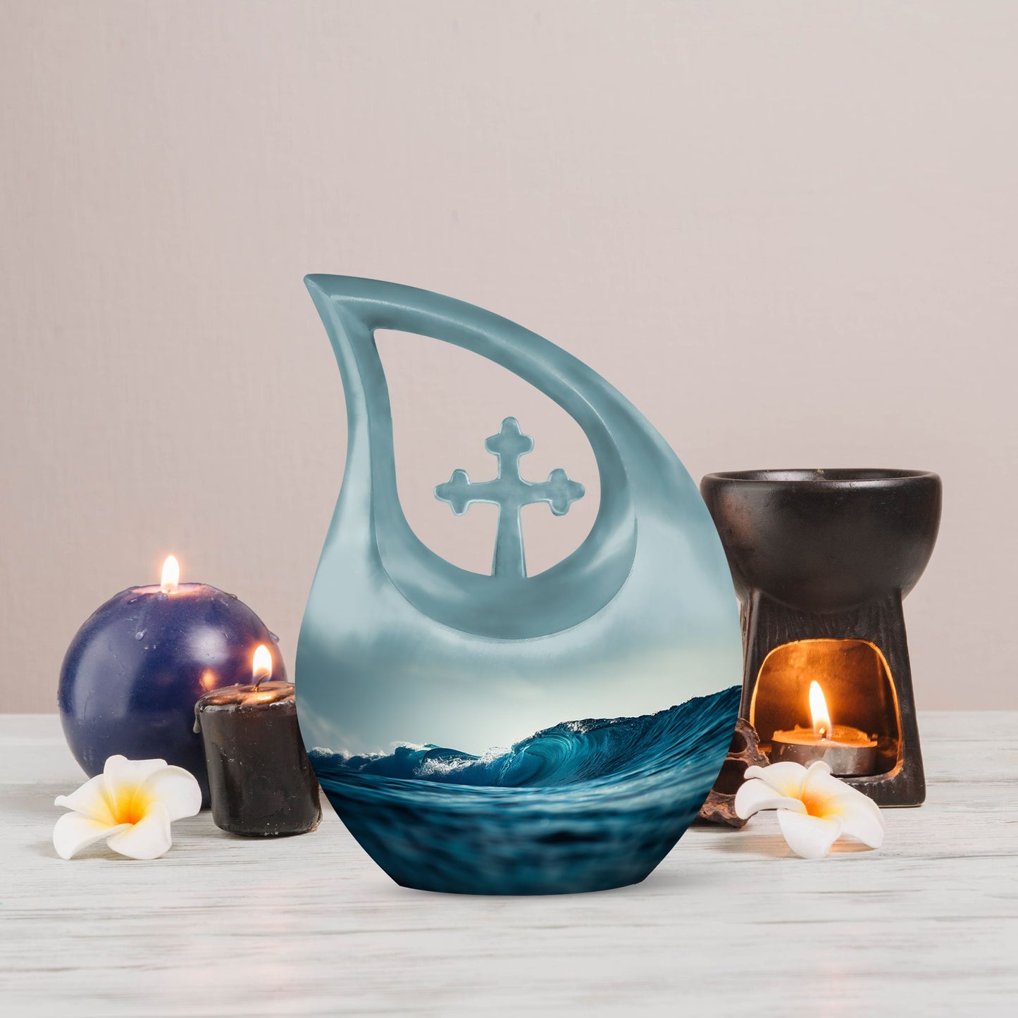 Cross Drop Ocean Waves Urn