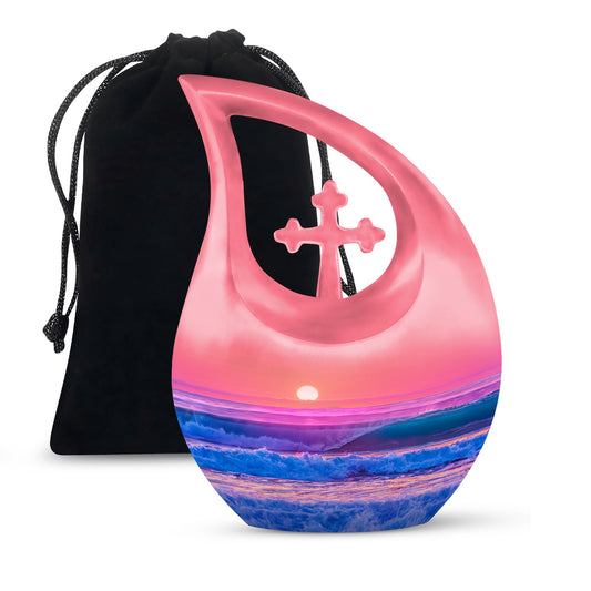 10-Inch Ocean Waves Cross Drop Cremation Urn