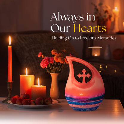 10-Inch Ocean Waves Cross Drop Cremation Urn