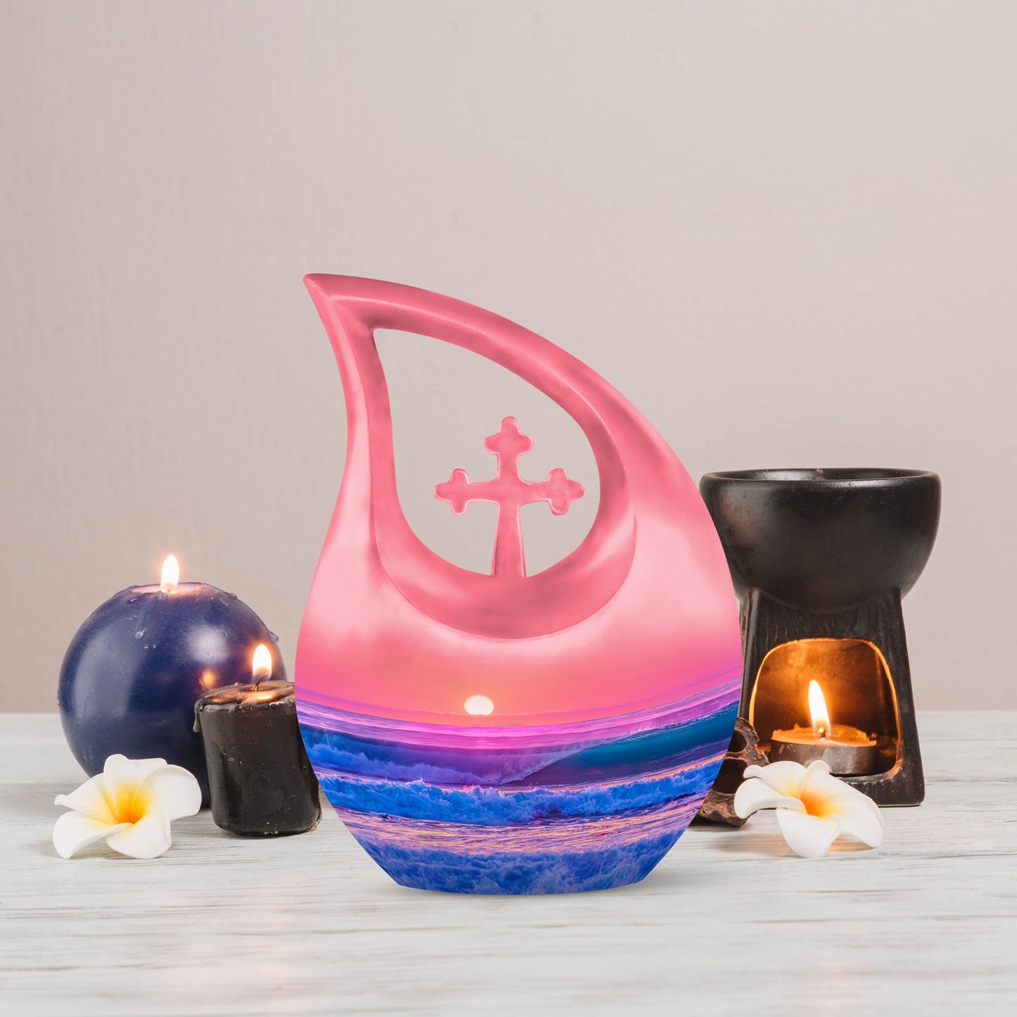 10-Inch Ocean Waves Cross Drop Cremation Urn
