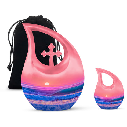 10-Inch Ocean Waves Cross Drop Cremation Urn