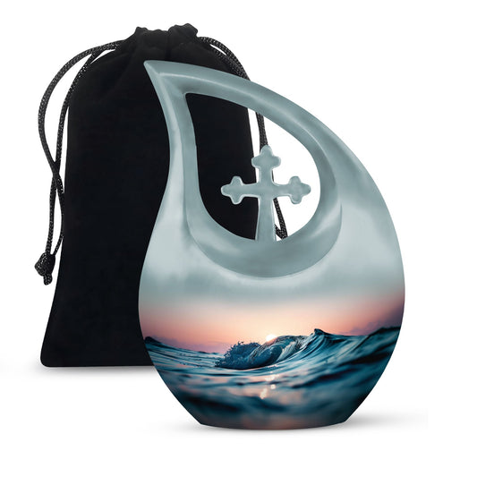 Affordable Cross Drop Ocean Waves Urn