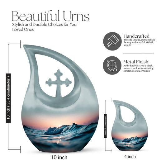 Affordable Cross Drop Ocean Waves Urn