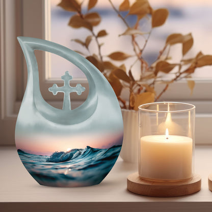 Affordable Cross Drop Ocean Waves Urn