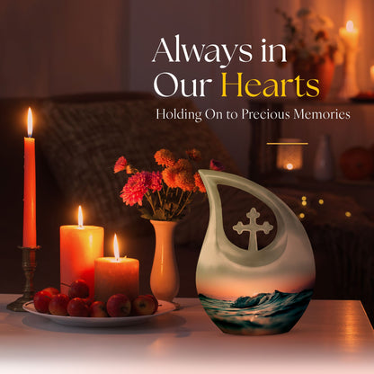 Affordable Cross Drop Ocean Waves Urn