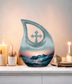Affordable Cross Drop Ocean Waves Urn