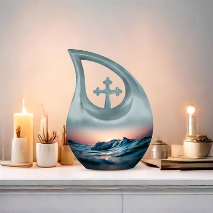 Affordable Cross Drop Ocean Waves Urn