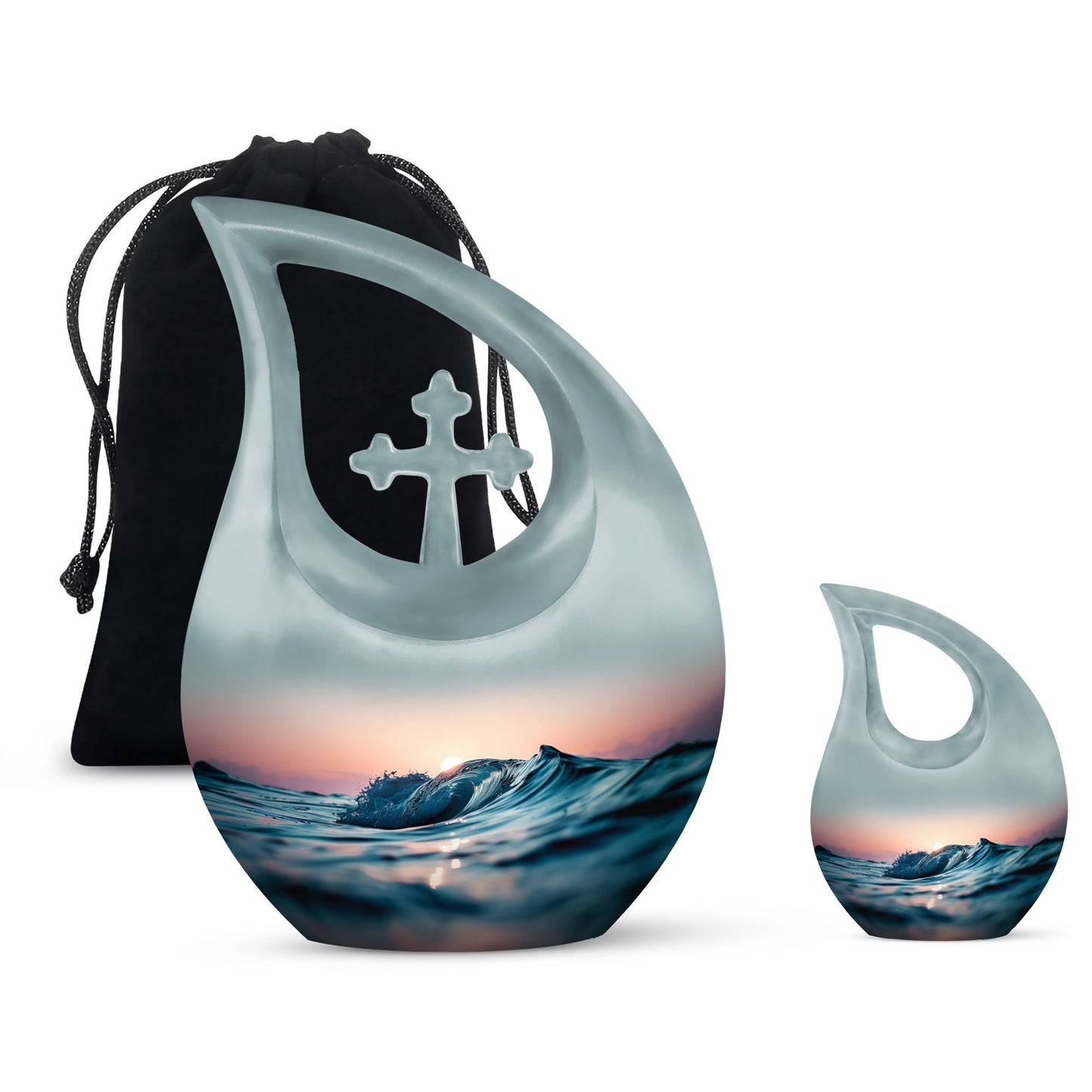 Affordable Cross Drop Ocean Waves Urn
