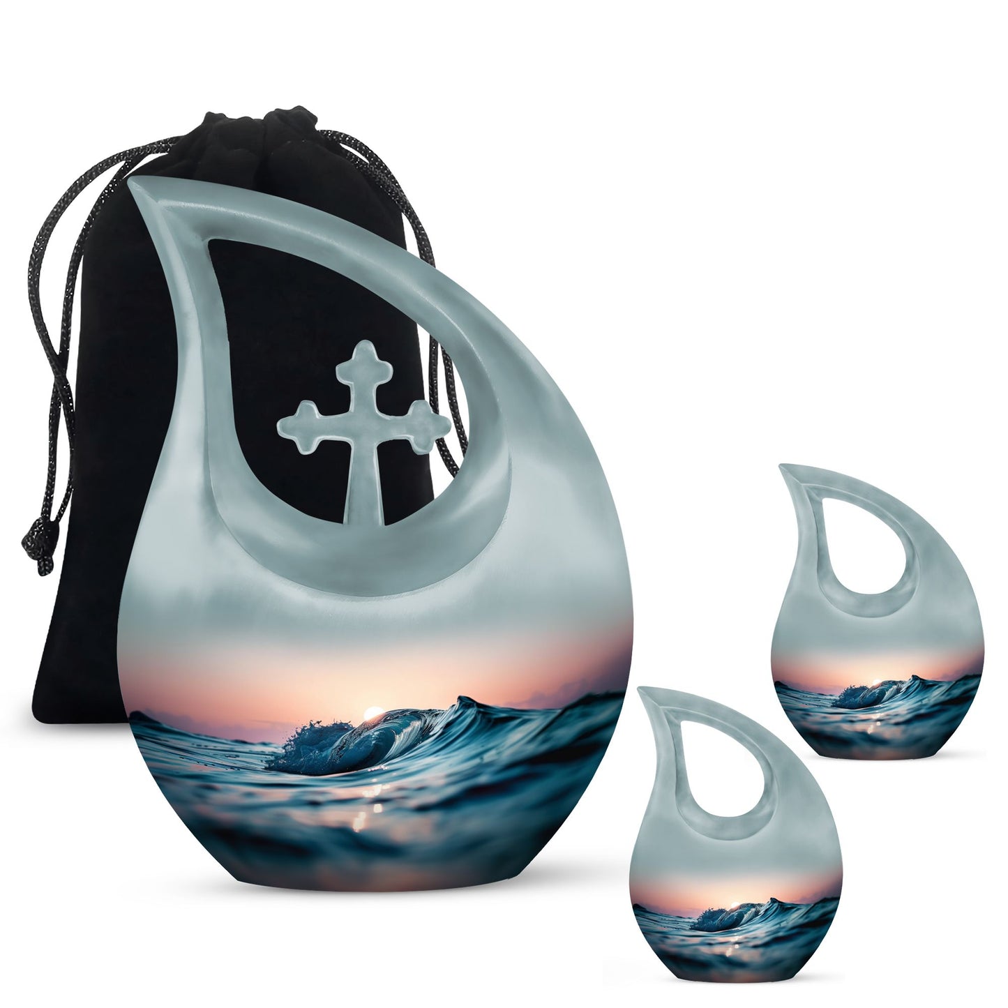 Affordable Cross Drop Ocean Waves Urn