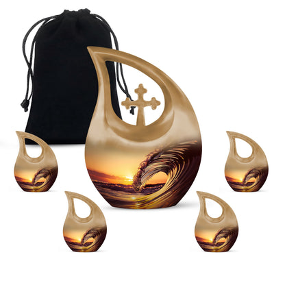 Ocean Urn for Human Ashes, Curling Wave at Golden Sunset, Cremation Urn