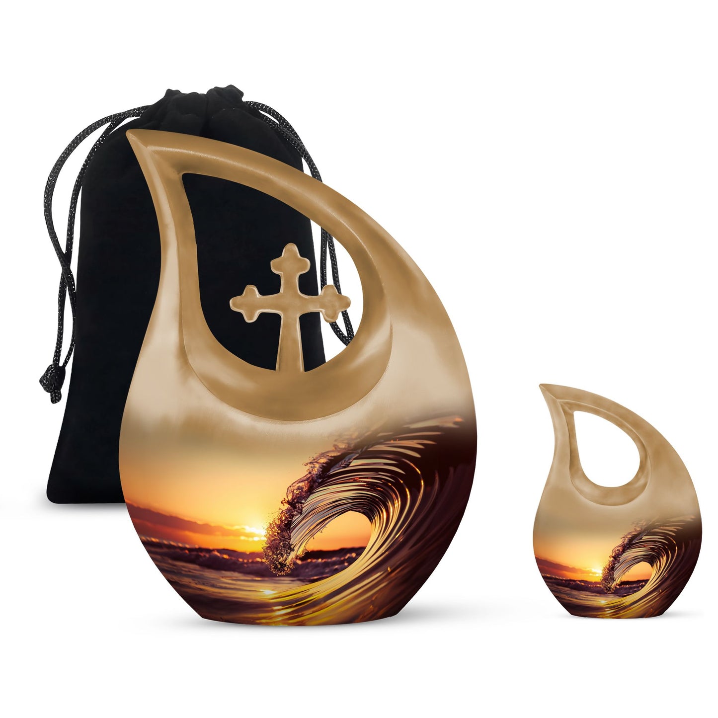 Ocean Urn for Human Ashes, Curling Wave at Golden Sunset, Cremation Urn
