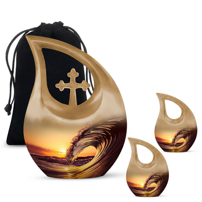 Ocean Urn for Human Ashes, Curling Wave at Golden Sunset, Cremation Urn