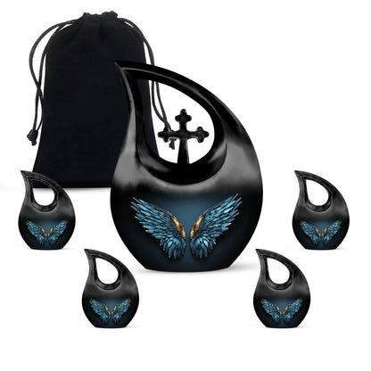 Blue Personalized Wings Cremation Urn for Human Ashes - 10-inch, 200 cu in - Yatskia