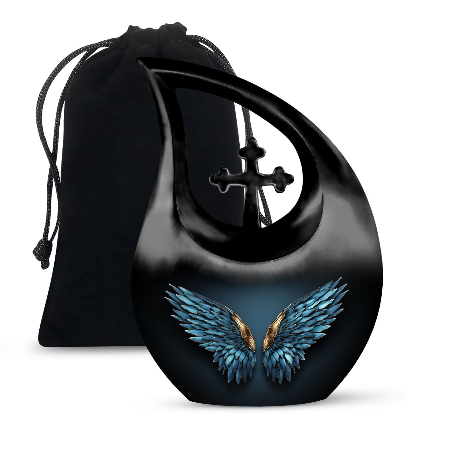 Blue Personalized Wings Cremation Urn for Human Ashes - 10-inch, 200 cu in - Yatskia