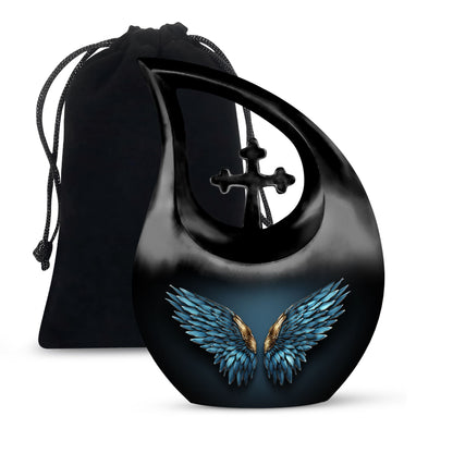 Blue Personalized Wings Cremation Urn for Human Ashes - 10-inch, 200 cu in - Yatskia