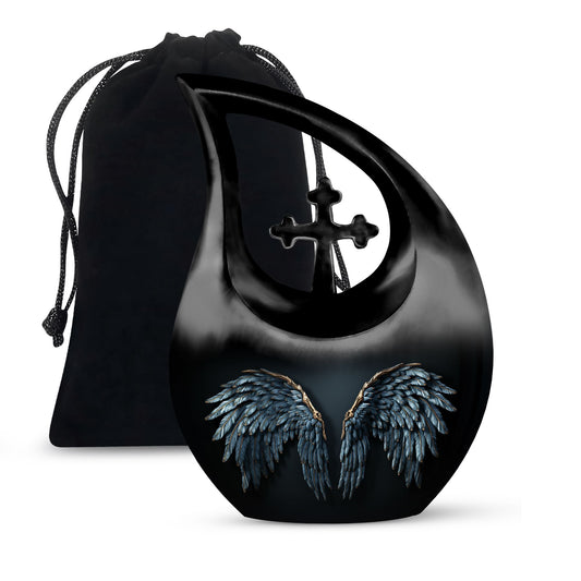Wings Blue Urn with Cross Drop design