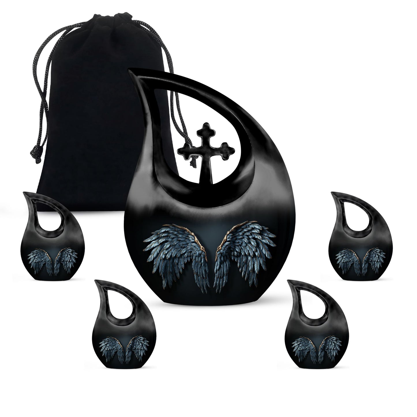 Wings Blue Urn with Cross Drop design