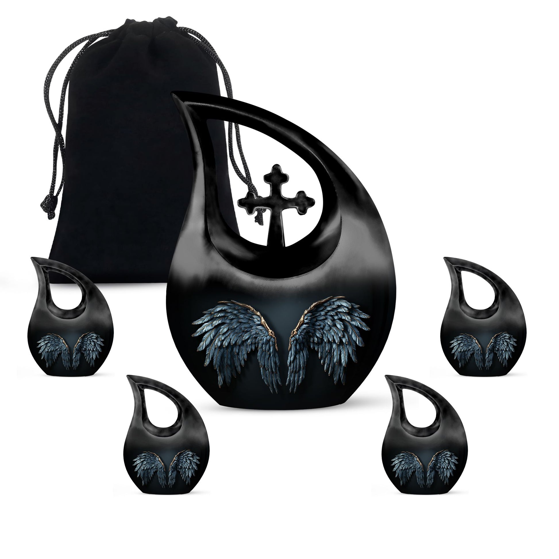 Wings Blue Urn with Cross Drop design