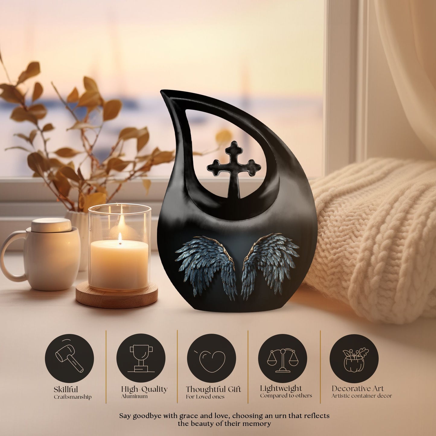 Wings Blue Urn with Cross Drop design