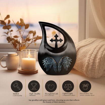 Wings Blue Urn with Cross Drop design