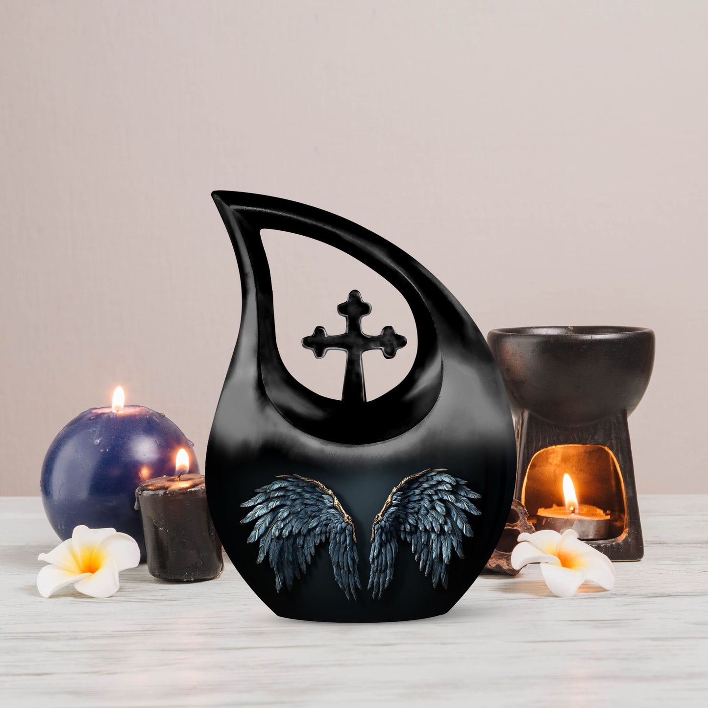 Wings Blue Urn with Cross Drop design