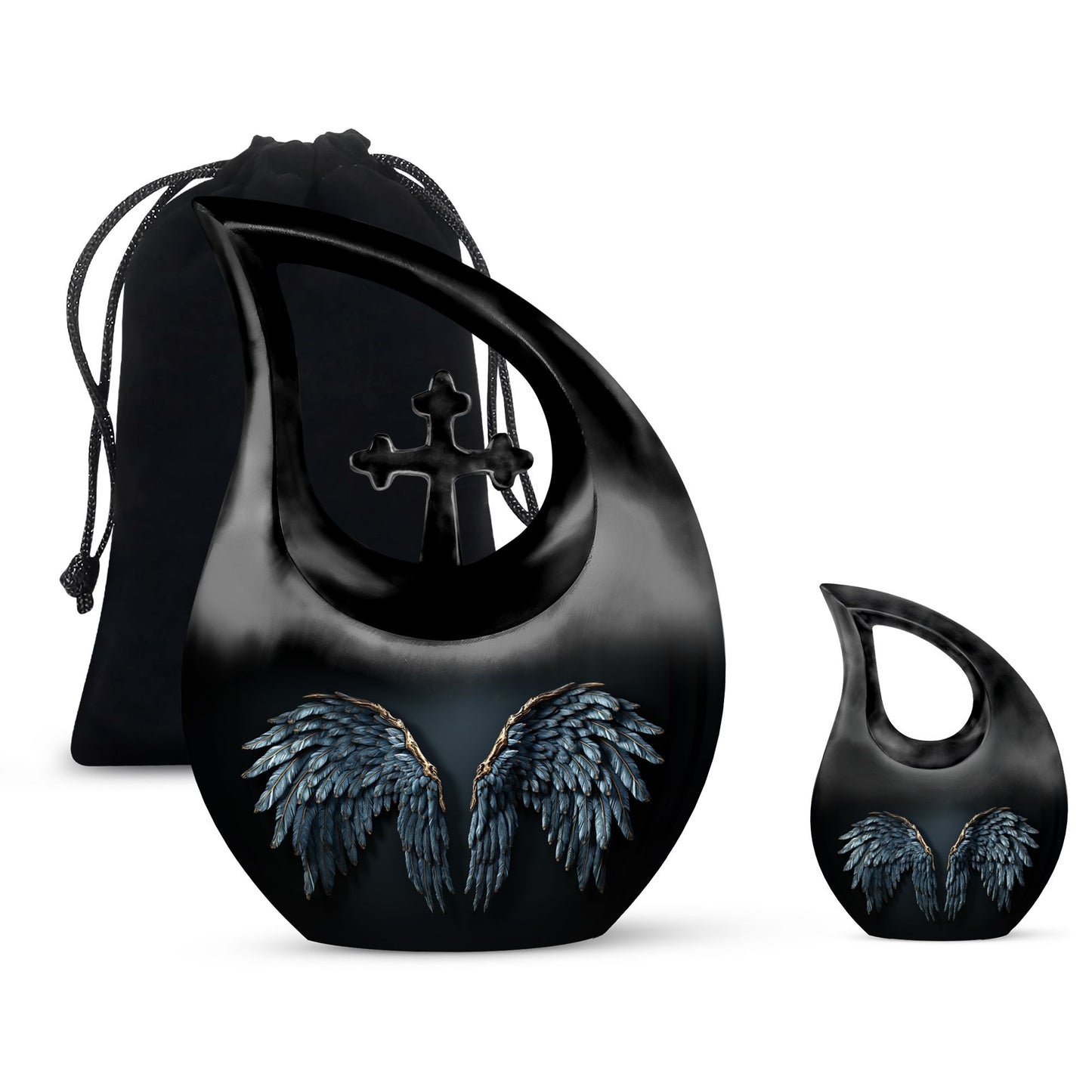 Wings Blue Urn with Cross Drop design