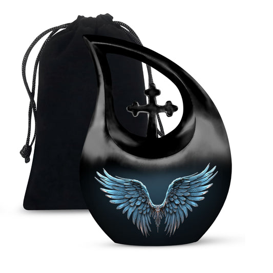 Wings Blue 10 Inch cross drop memorial urn