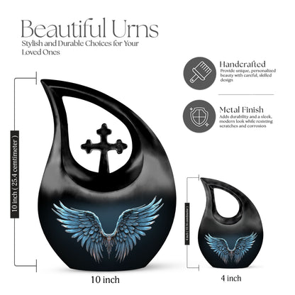 Wings Blue 10 Inch cross drop memorial urn