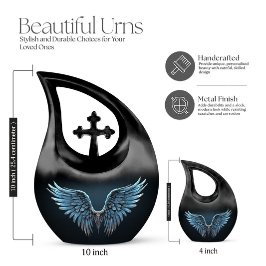 Wings Blue 10 Inch cross drop memorial urn