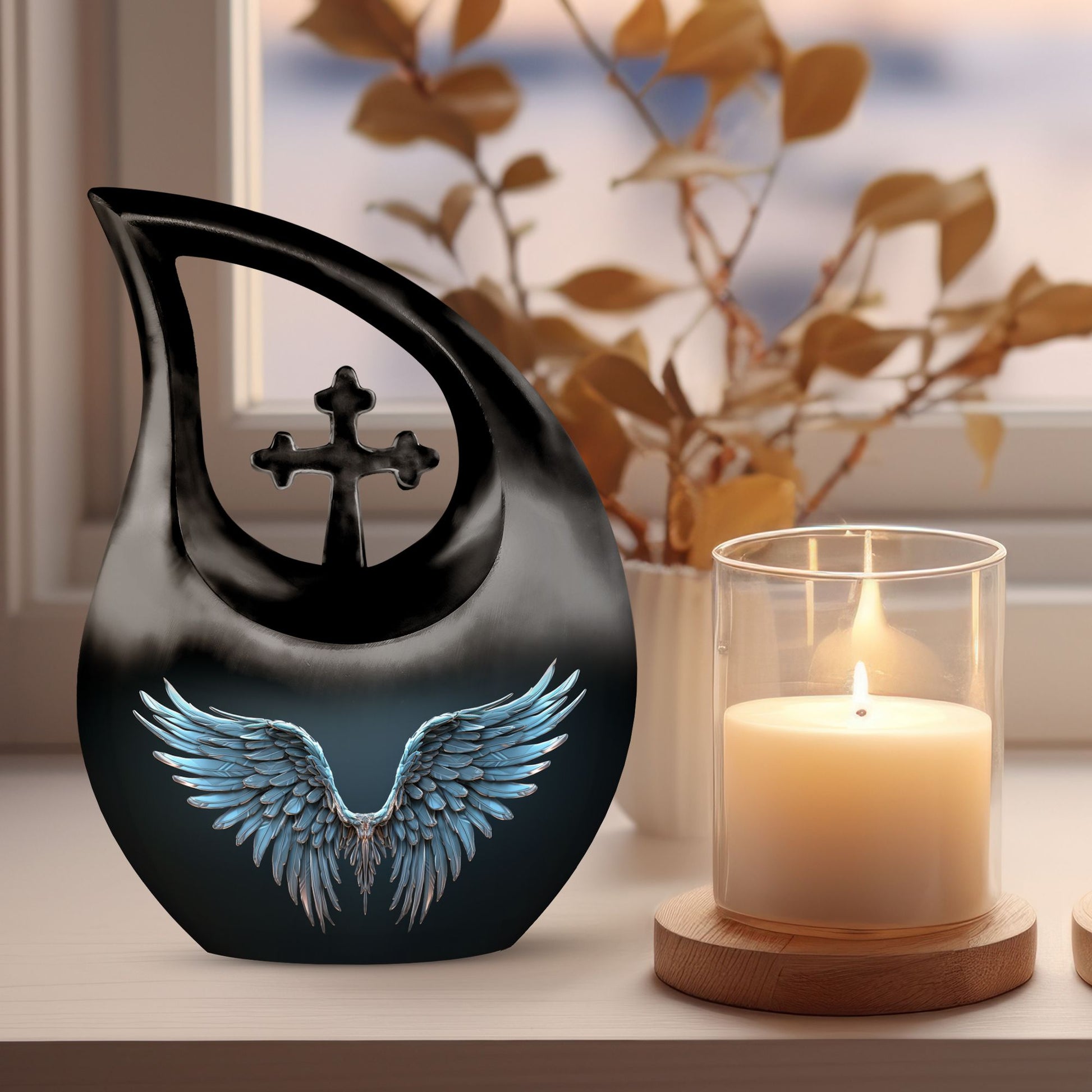 Wings Blue 10 Inch cross drop memorial urn