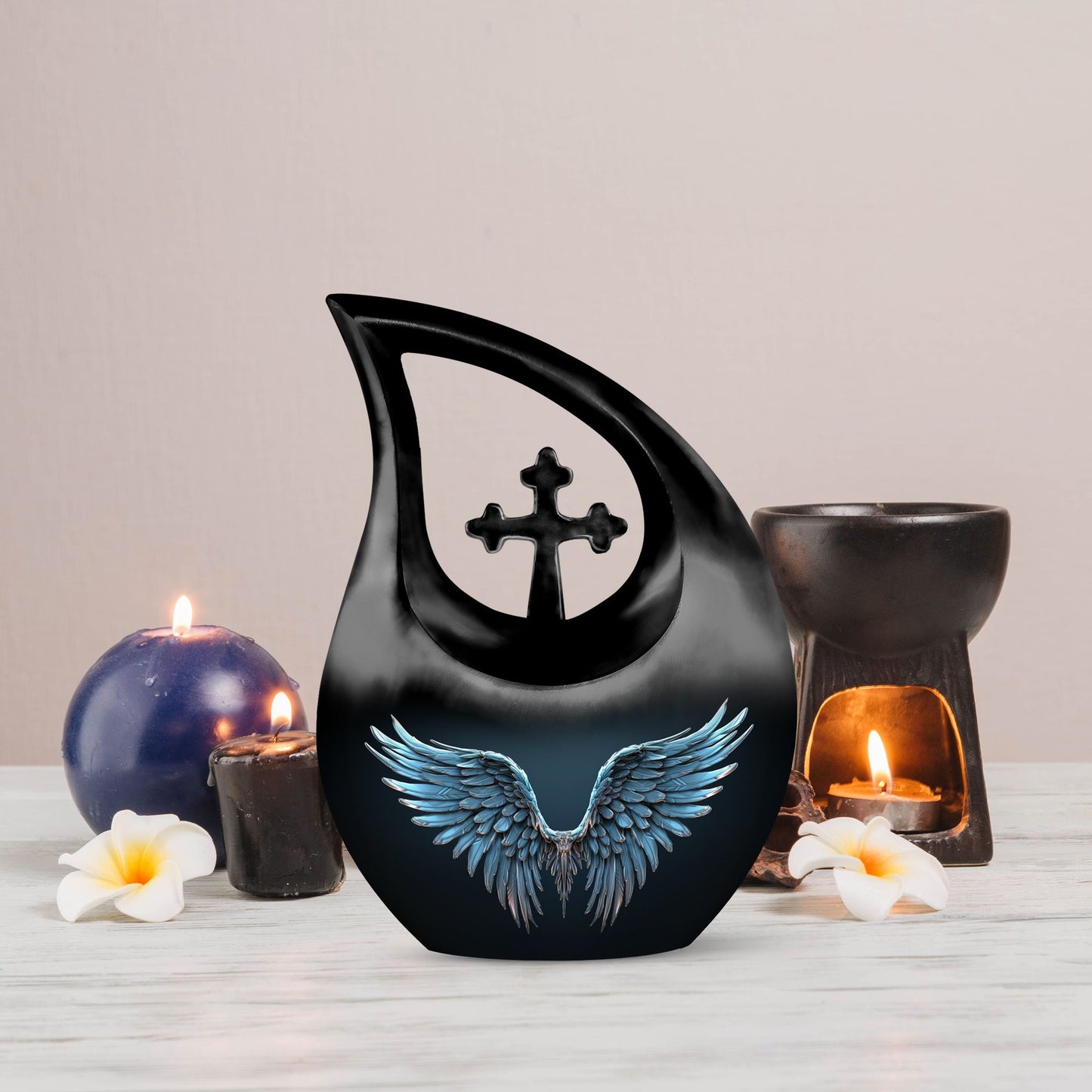 Wings Blue 10 Inch cross drop memorial urn