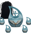 Wings Blue Theme Large Urn With 4 Keepsake Urn