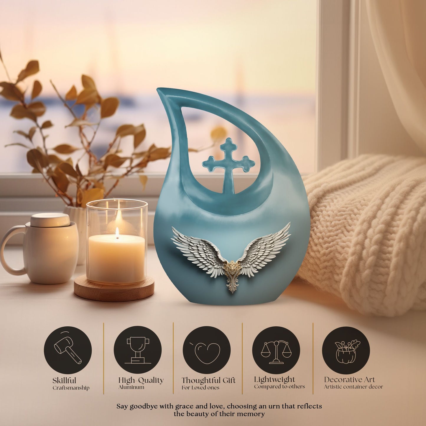 10-inch Wings Blue Urn