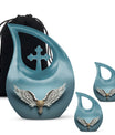 Wings Blue Theme Large Urn With 2 Keepsake Urn